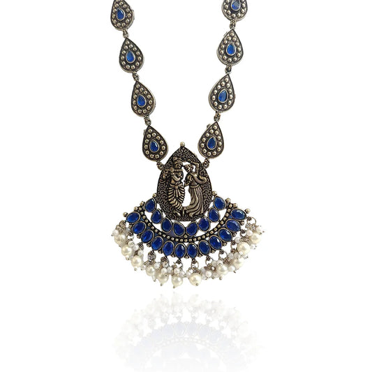 Bulluka Divine Blue Radha-Krishna Temple Necklace